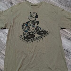 Popeye DJ Graphic khaki brown Men's or women’s T-Shirt XL NWT